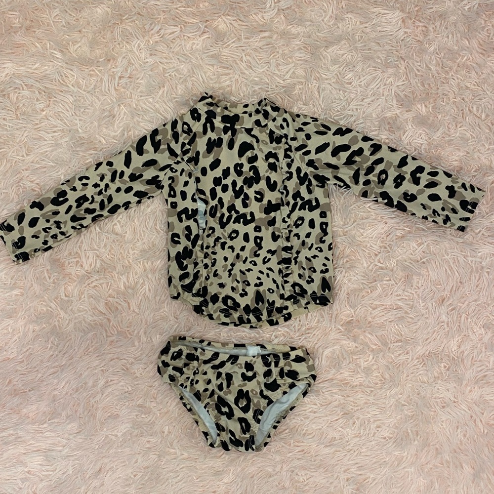 Jessica Simpson little girl's leopard rash guard swim set